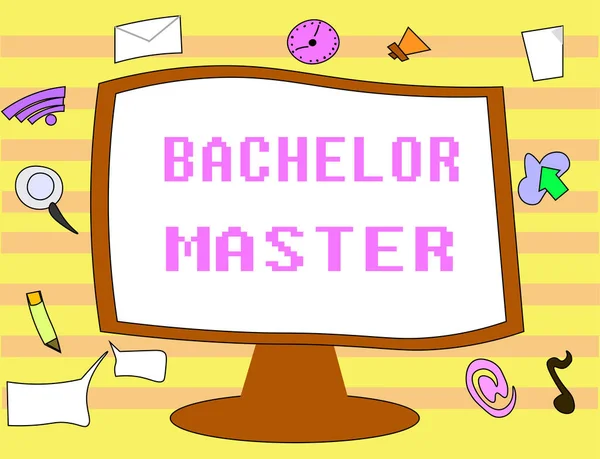 Κείμενο πινακίδα που δείχνει Bachelor Master. Εννοιολογική φωτογραφία ένα προχωρημένο βαθμό ολοκληρώθηκε μετά το πτυχίο — Φωτογραφία Αρχείου