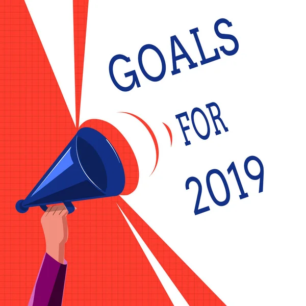 Σύνταξη Σημείωση που δείχνει τους στόχους για το 2019. Επαγγελματίες φωτογραφία προβάλλοντας τα ακόλουθα πράγματα που θέλετε να έχετε και να επιτύχει το 2019 — Φωτογραφία Αρχείου