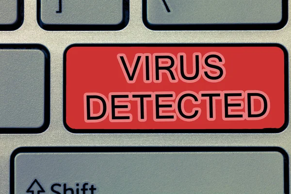 Handschrift tekstschrijven Virus gedetecteerd. Concept betekent Een computerprogramma gebruikt om malware te voorkomen en te verwijderen — Stockfoto