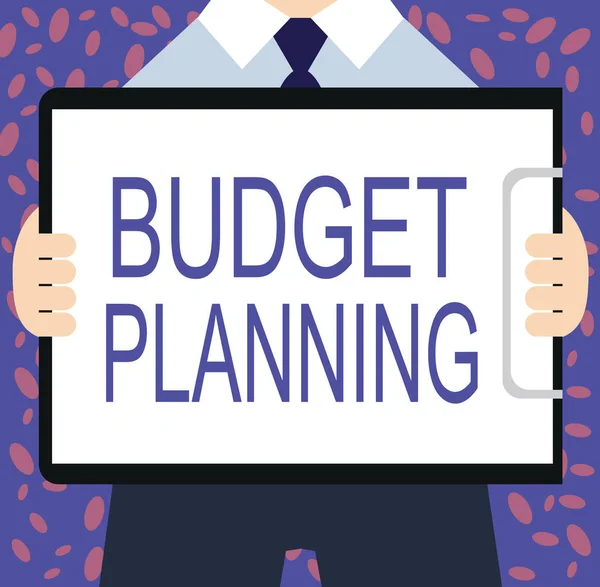 Bütçe Planlama 'yı gösteren bir not yazıyorum. İş fotoğrafı gösterimi Geçerli ve gelecekteki harcamalar hakkında yazılı açıklama — Stok fotoğraf