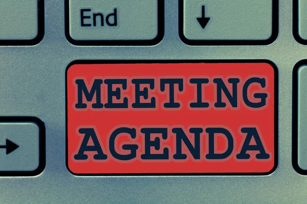 Writing note showing Meeting Agenda. Business photo showcasing An agenda sets clear expectations for what needs to a meeting