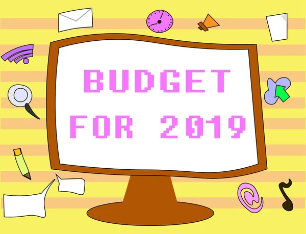 Bütçe için 2019 gösterilen metin işareti. Kavramsal fotoğraf 2019 gelir ve gider, yazılı bir tahminleri — Stok fotoğraf