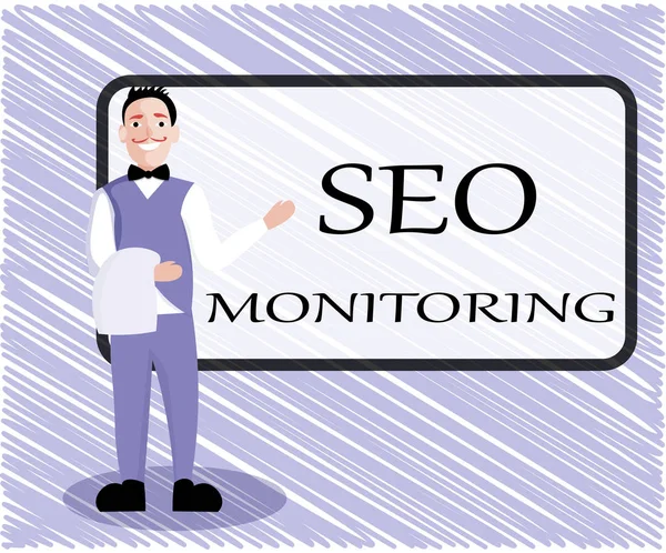 Signe texte montrant Seo Monitoring. Photo conceptuelle Suivi des progrès réalisés dans la stratégie de la plateforme — Photo