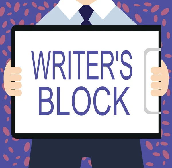 Writing note showing Writer s is Block. Business photo showcasing Condition of being unable to think of what to write