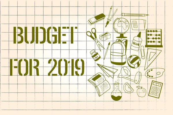 Λέξη σύνταξη κειμένου προϋπολογισμό για το 2019. Επιχειρηματική ιδέα για μια γραπτή εκτιμήσεις εσόδων και εξόδων για το 2019 — Φωτογραφία Αρχείου