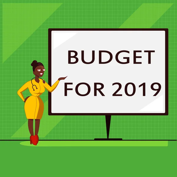 Εννοιολογική χέρι γραφή δείχνει τον προϋπολογισμό για το 2019. Επαγγελματίες φωτογραφία προβάλλοντας μια γραπτή εκτιμήσεις εσόδων και εξόδων για το 2019 — Φωτογραφία Αρχείου