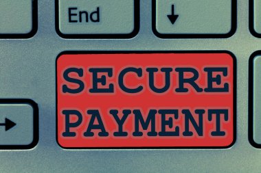 Güvenli Ödeme 'yi gösteren bir not yazıyorum. İş fotoğrafı gösterimi Ödemenin Güvenliği tartışmalı olarak bile ödenmesini güvence altına alır