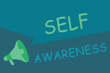 Öz farkındalık gösterilen Not yazma. Bilinç bir kişinin doğru bir durum veya olaylar vitrine iş fotoğraf