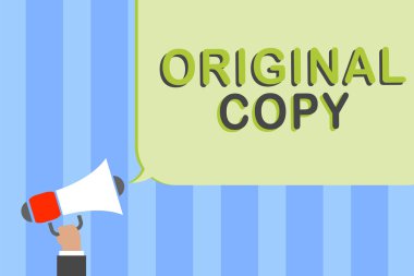 Özgün kopya gösterilen Not yazma. Ana komut dosyası baskısız markalı patentli Master listesi megafon hoparlör konuşma balonu mesajı yüksek sesle konuşan tutan adam vitrine iş fotoğraf.