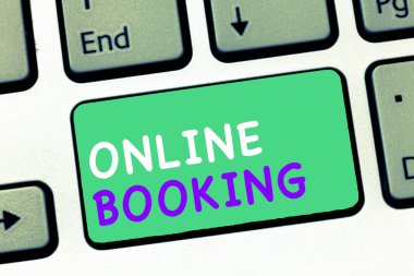 Online Rezervasyon 'u gösteren not yazıyorum. İnternet Otel konaklama bileti üzerinden iş fotoğrafı gösterimi rezervasyonu