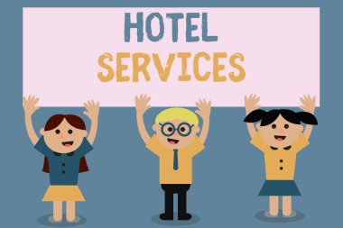 Otel Hizmetleri 'ni gösteren bir mesaj. Konaklama ve konaklama yerlerinin konsept fotoğraf tesisleri.