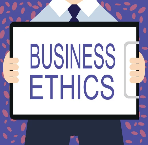 Writing note showing Business Ethics. Business photo showcasing Moral principles that guide the way a business behaves