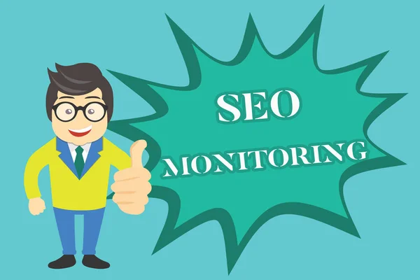 Note d'écriture montrant Seo Monitoring. Photo d'affaires montrant les progrès de la stratégie faite dans la plate-forme — Photo