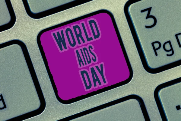 Writing Obs visar Världsaidsdagen. Företag foto skylta 1 December tillägnad medvetenheten av Aids — Stockfoto