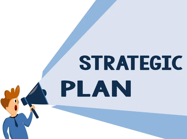 Textschild mit strategischem Plan. Konzeptfoto Ein Prozess der Strategiefindung und Entscheidungsfindung — Stockfoto