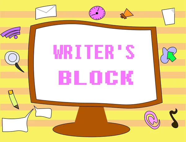 Text sign showing Writer s is Block. Conceptual photo Condition of being unable to think of what to write — Stock Photo, Image