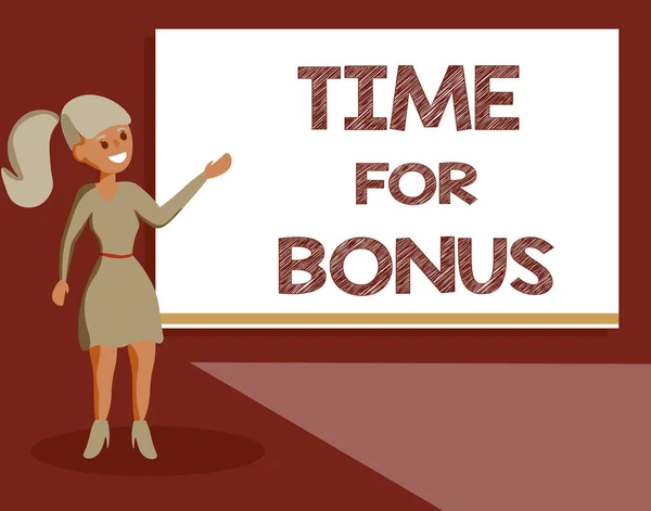 Handgeschreven tekst tijd voor Bonus. Concept, wat betekent dat een som geld toegevoegd aan een loon van de personen als beloning — Stockfoto