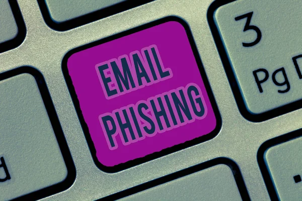 Nota de escrita mostrando Email Phishing. Foto de negócios mostrando e-mails que podem vincular a sites que distribuem malware — Fotografia de Stock