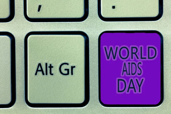 Handskrift text skriver World Aids Day. Begreppet mening 1 December tillägnad medvetenheten av Aids — Stockfoto