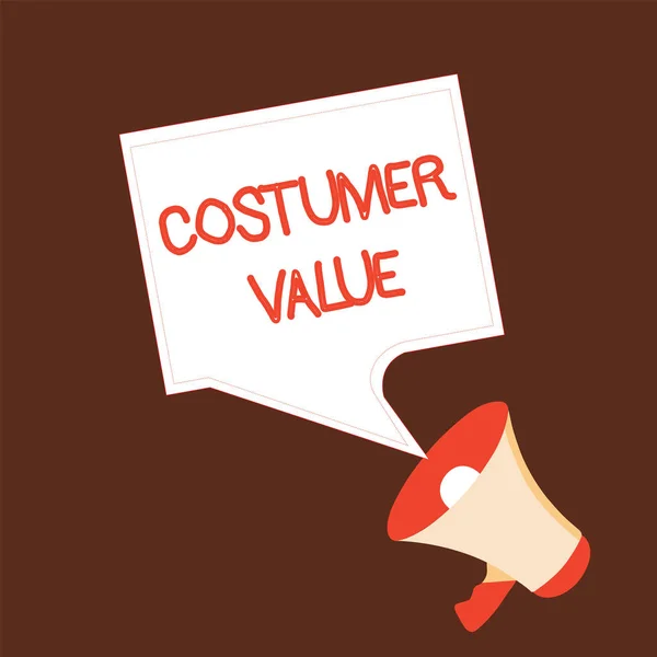 Εννοιολογική γραφή με το χέρι που δείχνει την αξία του Costumer. Business photo text Ποσό παροχών που λαμβάνουν οι πελάτες από την αγορά προϊόντων — Φωτογραφία Αρχείου