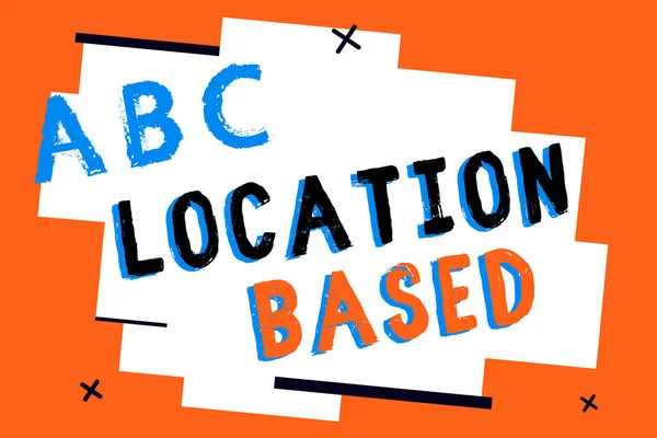 Text sign showing Location Based. Conceptual photo Mobile marketing to target users within same geographic area — Stock Photo, Image