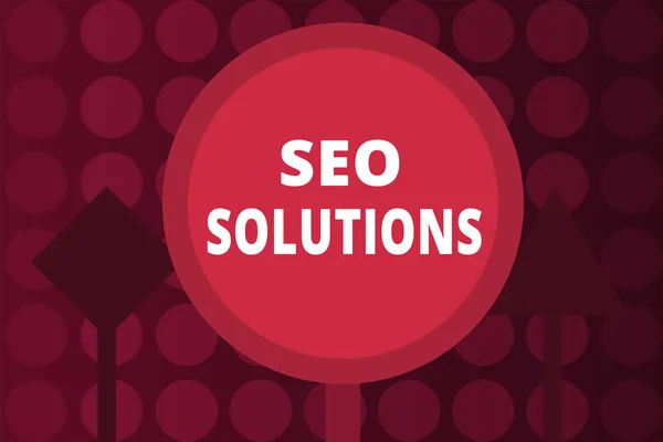 Texto de escritura de palabras Seo Solutions. Concepto de negocio para motor de búsqueda Página de resultados Aumentar visitantes por rankings —  Fotos de Stock