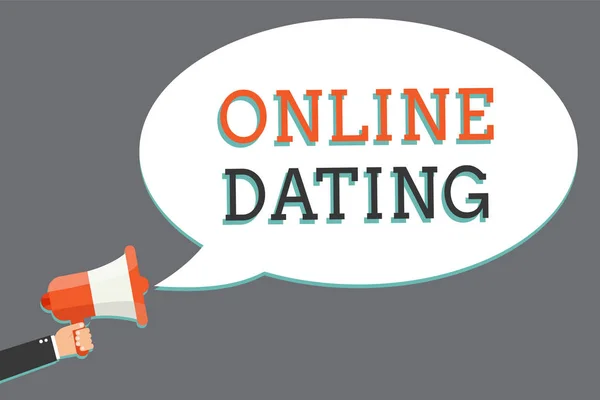 Λέξη κείμενο γράφοντας Online Dating. Επιχειρηματική ιδέα για αναζήτηση σχέσεις που ταιριάζουν edating Video Chatting άνθρωπος εκμετάλλευση του μεγαφώνου μεγάφωνο ομιλίας μήνυμα φυσαλίδας μιλώντας δυνατά. — Φωτογραφία Αρχείου