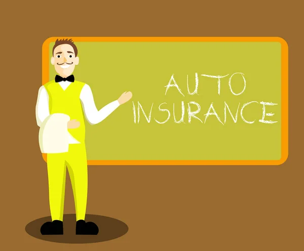 Escritura a mano conceptual que muestra Auto Insurance. Muestra de fotos de negocios Protección contra pérdidas financieras en caso de accidente — Foto de Stock