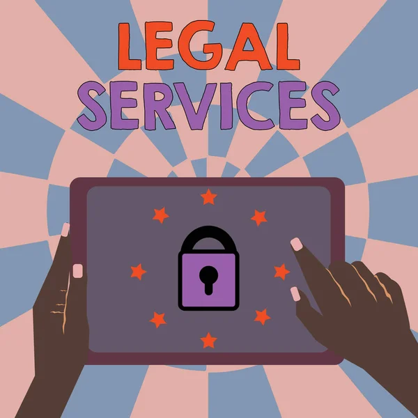 Textskylt som visar juridiska tjänster. Konceptuell bild Att ge tillgång till rättvisa rättegång — Stockfoto