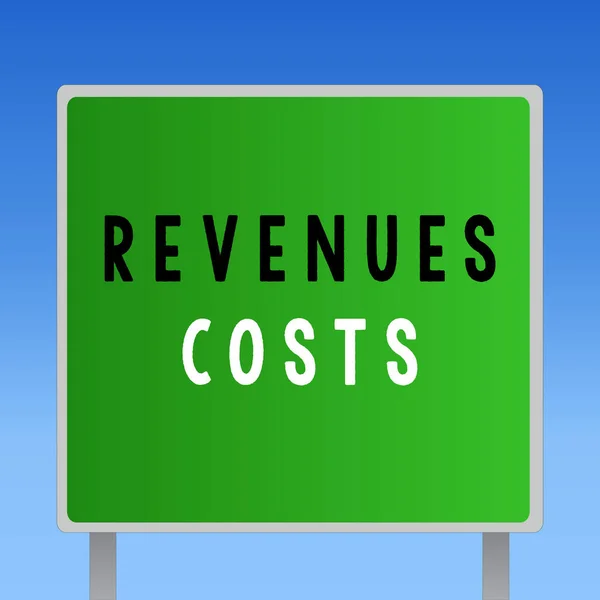 Word writing text Revenue Costs. Geschäftskonzept für Gesamtgeldbetrag in Herstellung und Lieferung eines Produkts — Stockfoto