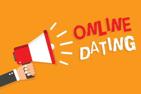 Εννοιολογική χέρι γραφή δείχνει Online Dating. Επαγγελματική φωτογραφία παρουσιάζοντας αναζήτηση σχέσεις που ταιριάζουν edating Video Chatting άνθρωπος εκμετάλλευση τηλεβόα πορτοκαλί φόντο μήνυμα μιλώντας. — Φωτογραφία Αρχείου