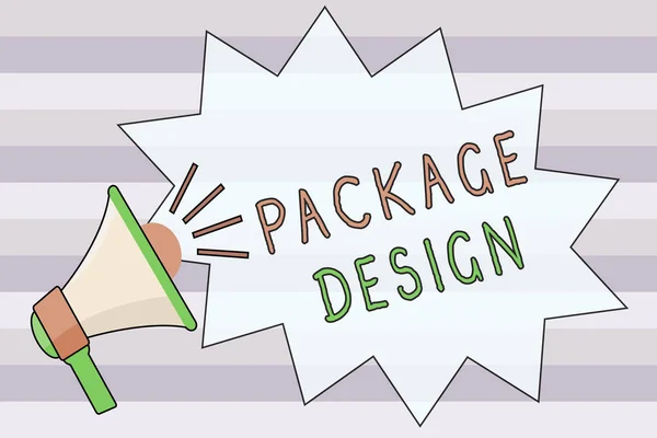 Text sign showing Package Design. Conceptual photo Strategy in creating unique product wrapping or container — Stock Photo, Image