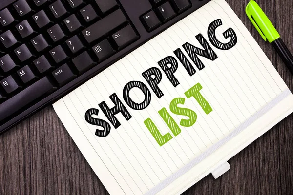 Signo de texto que muestra la lista de compras. Foto conceptual Enfoque disciplinar para ir de compras Artículos básicos para comprar — Foto de Stock