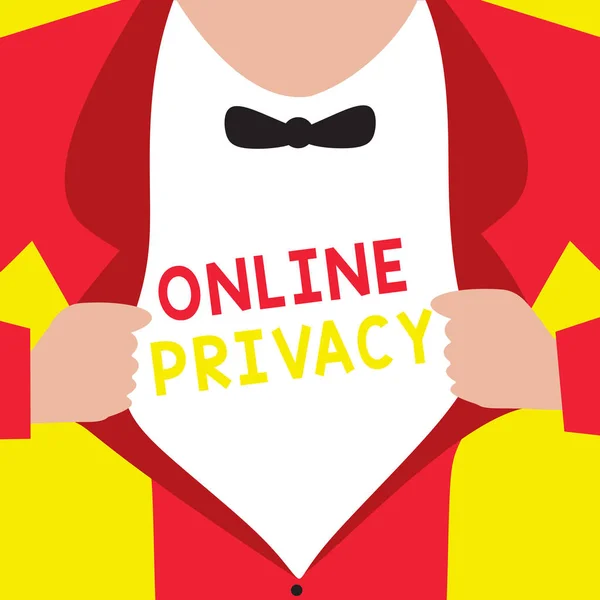 Schrijven van notitie weergegeven: Online Privacy. Zakelijke foto presentatie van beveiligingsniveau van persoonlijke gegevens gepubliceerd via het Internet — Stockfoto