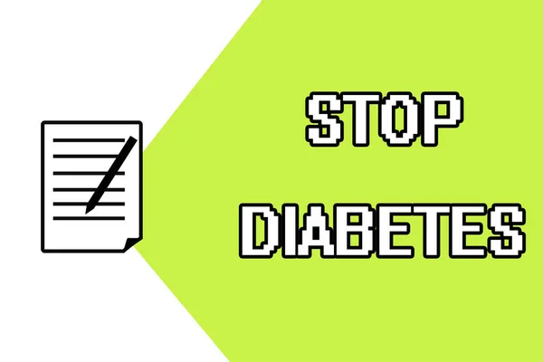 Manuscrito texto escrevendo Stop Diabetes. Conceito que significa que o nível de açúcar no sangue é maior do que o normal Injete insulina — Fotografia de Stock