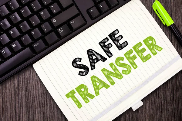 Text sign showing Safe Transfer. Conceptual photo Wire Transfers electronically Not paper based Transaction