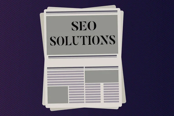 Texto de escritura de palabras Seo Solutions. Concepto de negocio para motor de búsqueda Página de resultados Aumentar visitantes por rankings —  Fotos de Stock