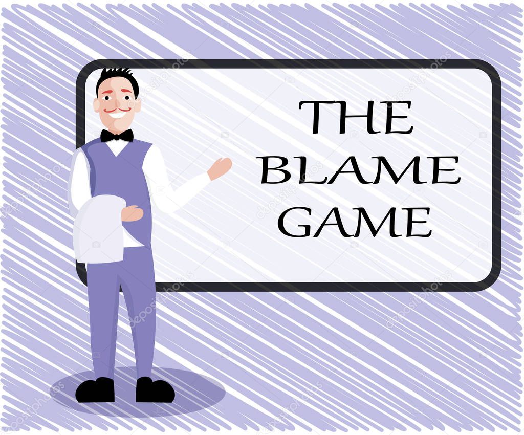 Text sign showing The Blame Game. Conceptual photo A situation when people attempt to blame one another