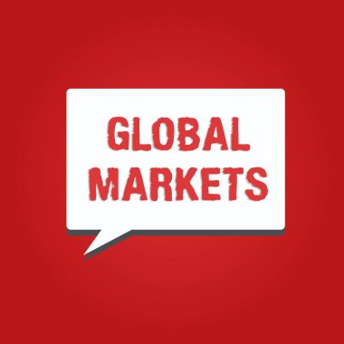 Global Market 'i gösteren kavramsal el yazısı. Dünya 'nın her yerinde ticari mal ve hizmetlerin sergilendiği bir iş fotoğrafı.