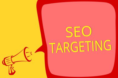SEO hedefleme gösterilen Not yazma. Belirli anahtar sözcükleri yüksek sesle konuşan konumu açılış sayfası üst etki alanı megafon hoparlör konuşma balonu için önemli mesaj vitrine iş fotoğraf.