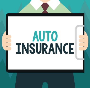 Oto Sigortası 'nı gösteren kavramsal el yazısı. İş fotoğrafında, kaza durumunda mali kayıplara karşı koruma gösteriliyor.