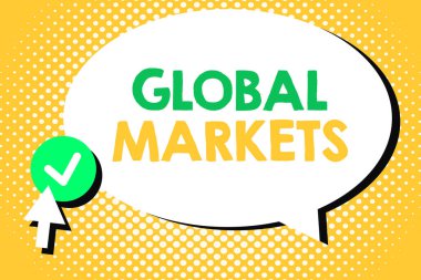 Global Market 'i gösteren kavramsal el yazısı. İş fotoğrafı metni dünyadaki tüm ülkelerde mal ve hizmet ticareti
