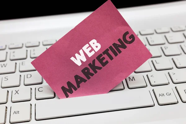 Conceptual hand writing showing Web Marketing. Business photo showcasing Electronic commerce Advertising through internet Online seller — Stock Photo, Image