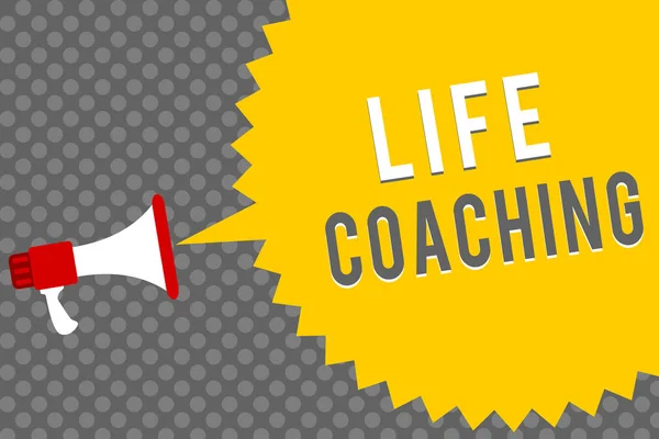 Χειρόγραφο κείμενο γράφοντας Life Coaching. Έννοια έννοια βελτιώσει ζωές από προκλήσεις ενθαρρύνει μας σε σταδιοδρομίες τηλεβόα μας μεγάφωνο ομιλίας φούσκα μήνυμα γκρι φόντο μεσοτονικό. — Φωτογραφία Αρχείου