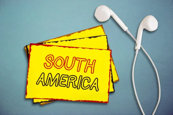 Текст для написания слов Южная Америка. Бизнес-концепция для континента в западном Гемисфере латиноамериканцев, известных по карнавалам — стоковое фото