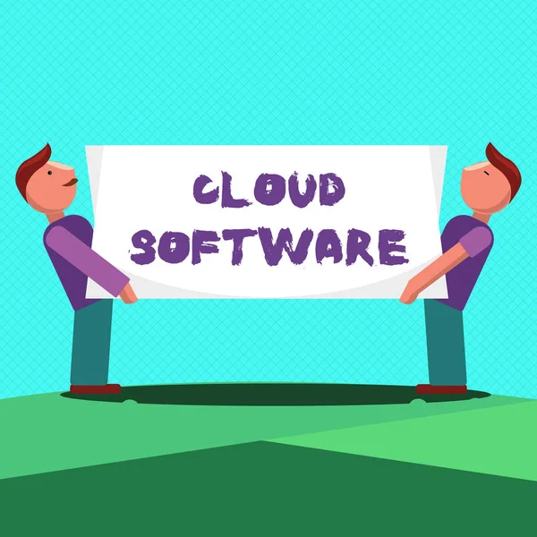 Felhő szoftvert mutató szöveges jel. Az adatokhoz való internetes hozzáférés tárolásához használt koncepcionális fotóprogramok — Stock Fotó
