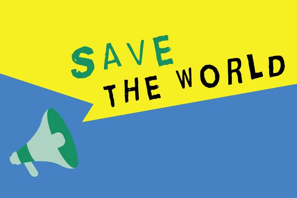 Tulisan kata Save The World. Konsep bisnis untuk melindungi lingkungan dan spesies hidup Ekosistem — Stok Foto