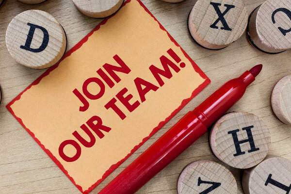 Текстовый знак "Присоединяйтесь к нашей команде". Концептуальное фото найма вакансий
