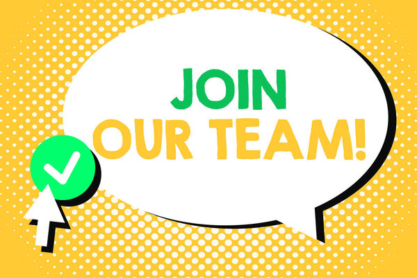 Консервативное рукописное указание "Присоединяйтесь к нашей команде". Найм вакансий Наем персонала Поиск рабочей силы
