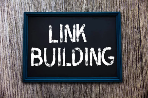 Handschrifttekst Link Building. Concept betekent SEO Term Exchange Links Verwerven Hyperlinks geïndexeerd — Stockfoto